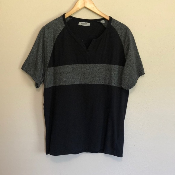 REACTION Kenneth Cole Men's Size XL Black and Grey Henley Shirt - Picture 1 of 6